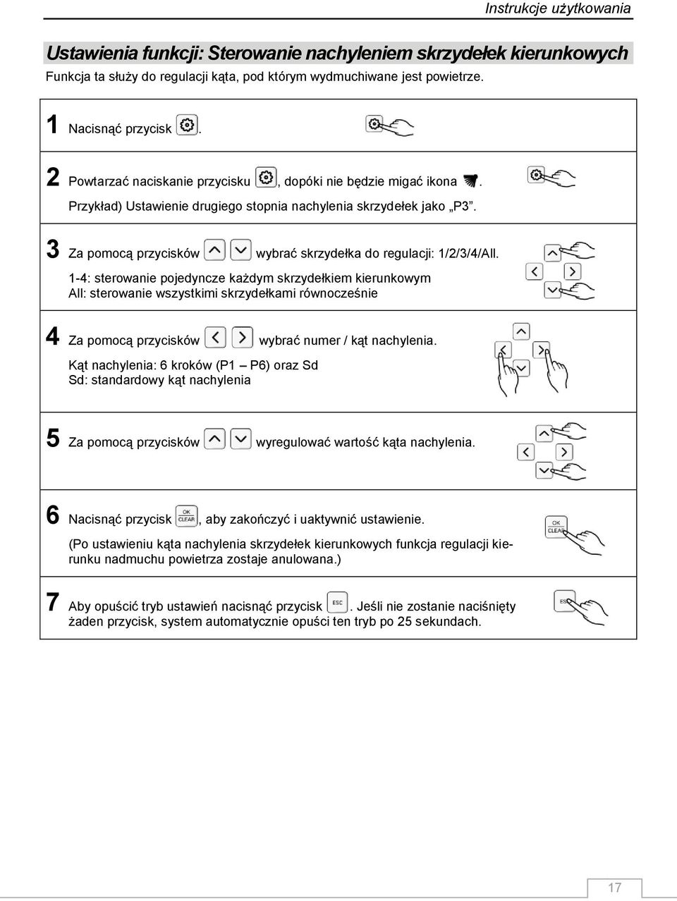 3 Za pomocą przycisków wybrać skrzydełka do regulacji: 1/2/3/4/All.