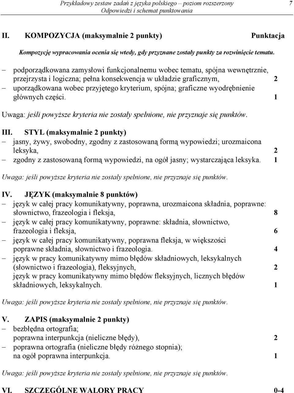 graficzne wyodrębnienie głównych części. III.