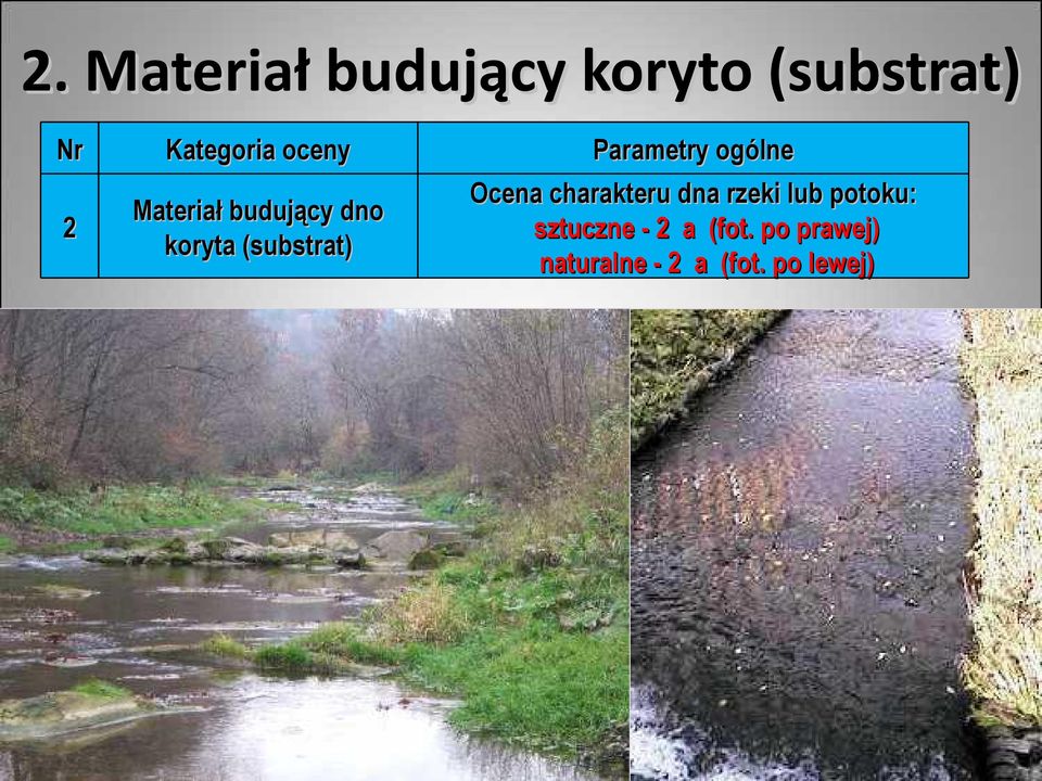 Parametry ogólne Ocena charakteru dna rzeki lub