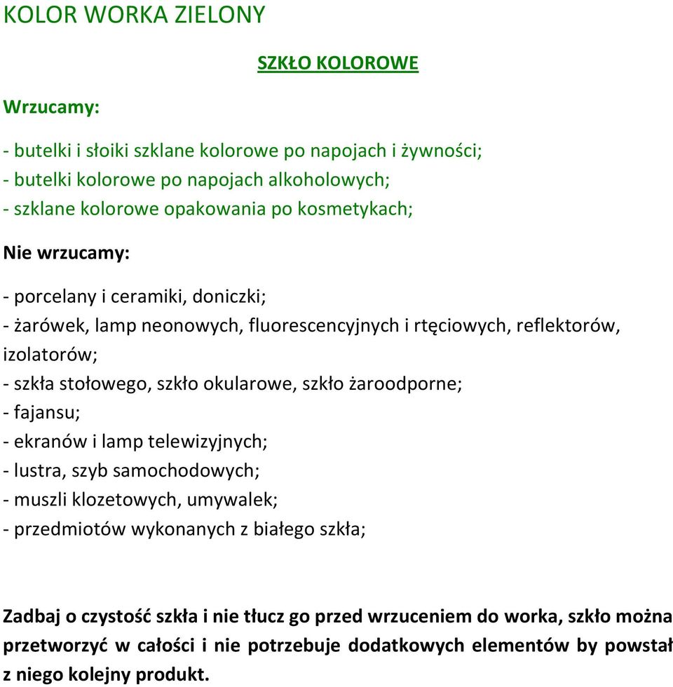 stołowego, szkło okularowe, szkło żaroodporne; - fajansu; - ekranów i lamp telewizyjnych; - lustra, szyb samochodowych; - muszli klozetowych, umywalek; - przedmiotów