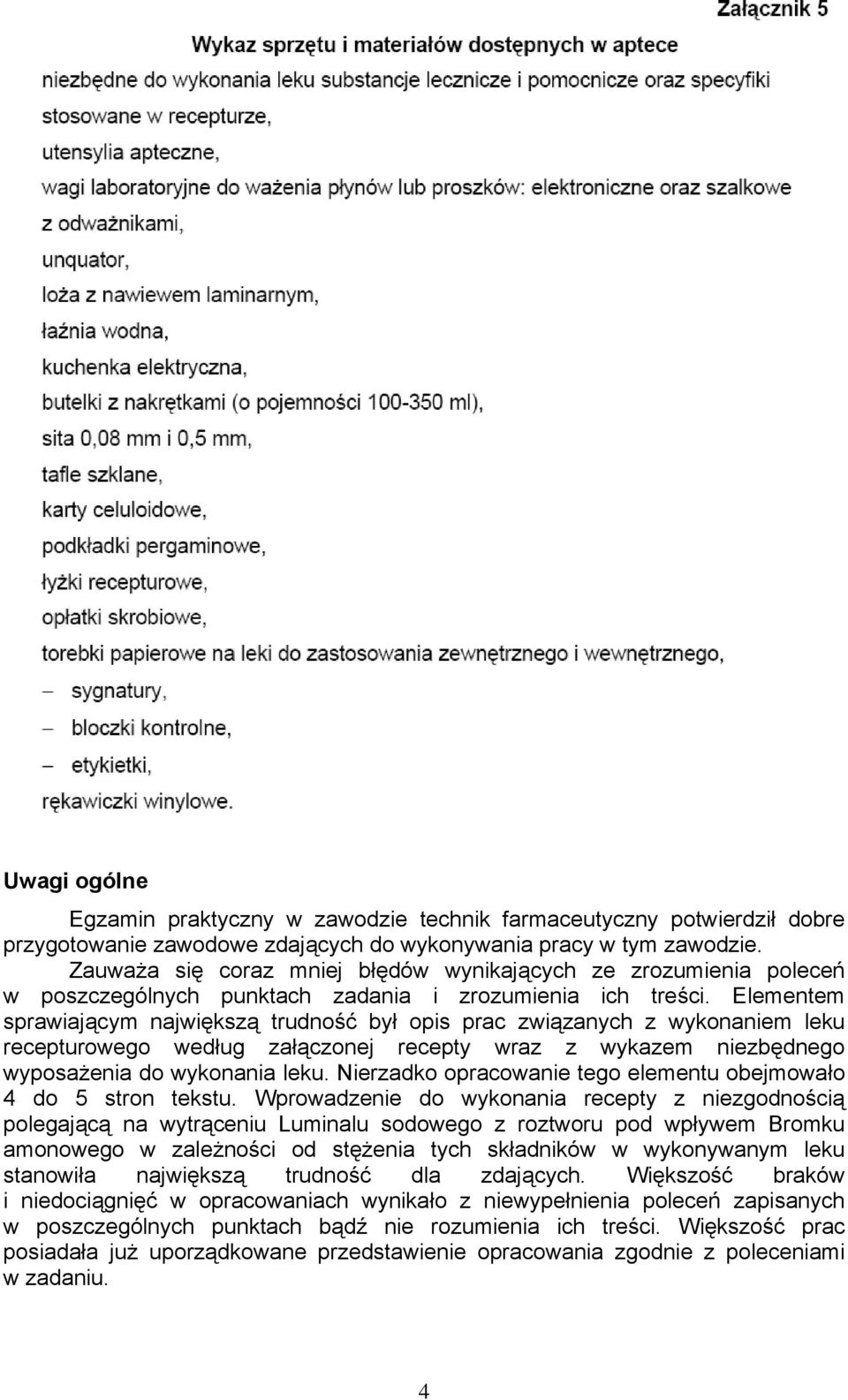 Elementem sprawiającym największą trudność był opis prac związanych z wykonaniem leku recepturowego według załączonej recepty wraz z wykazem niezbędnego wyposażenia do wykonania leku.