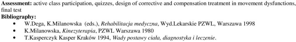 ), Rehabilitacja medyczna, Wyd.Lekarskie PZWL, Warszawa 1998 K.