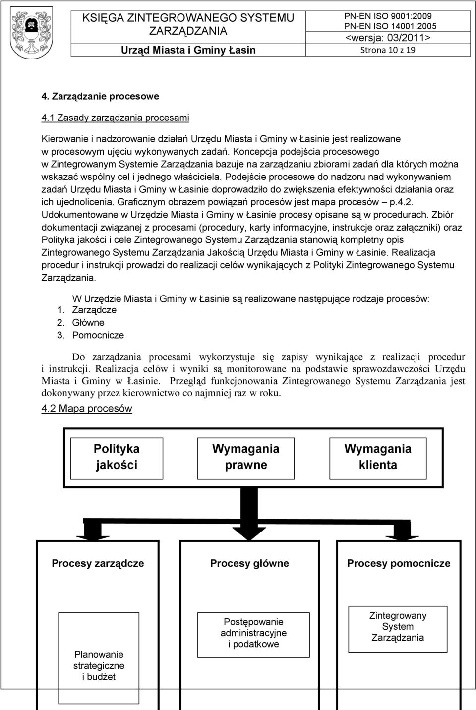 Koncepcja podejścia procesowego w Zintegrowanym Systemie Zarządzania bazuje na zarządzaniu zbiorami zadań dla których można wskazać wspólny cel i jednego właściciela.