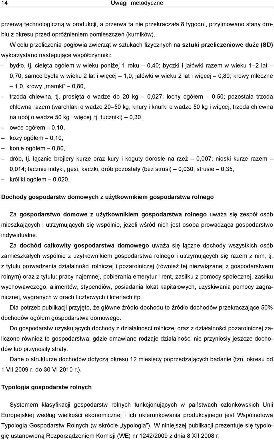 cielęta ogółem w wieku poniżej 1 roku 0,40; byczki i jałówki razem w wieku 1 2 lat 0,70; samce bydła w wieku 2 lat i więcej 1,0; jałówki w wieku 2 lat i więcej 0,80; krowy mleczne 1,0, krowy mamki