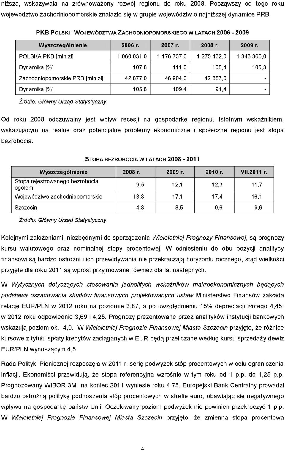 POLSKA PKB [mln zł] 1 060 031,0 1 176 737,0 1 275 432,0 1 343 366,0 Dynamika [%] 107,8 111,0 108,4 105,3 Zachodniopomorskie PRB [mln zł] 42 877,0 46 904,0 42 887,0 - Dynamika [%] 105,8 109,4 91,4 -