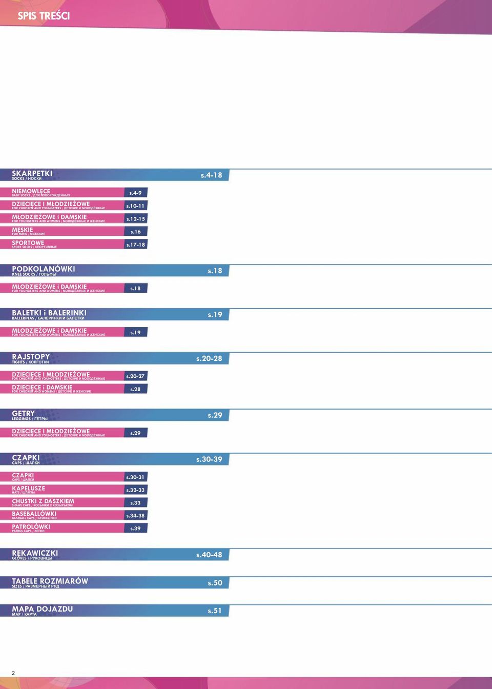 FOR MENS / МУЖСКИЕ SPORTOWE SPORT SOCKS / СПОРТИВНЫЕ s.4-9 s.10-11 s.12-15 s.16 s.17-18 PODKOLANÓWKI KNEE SOCKS / ГОЛЬФЫ s.18 MŁODZIEŻOWE i DAMSKIE FOR YOUNGSTERS AND WOMENS / МОЛОДЁЖНЫЕ И ЖЕНСКИЕ s.