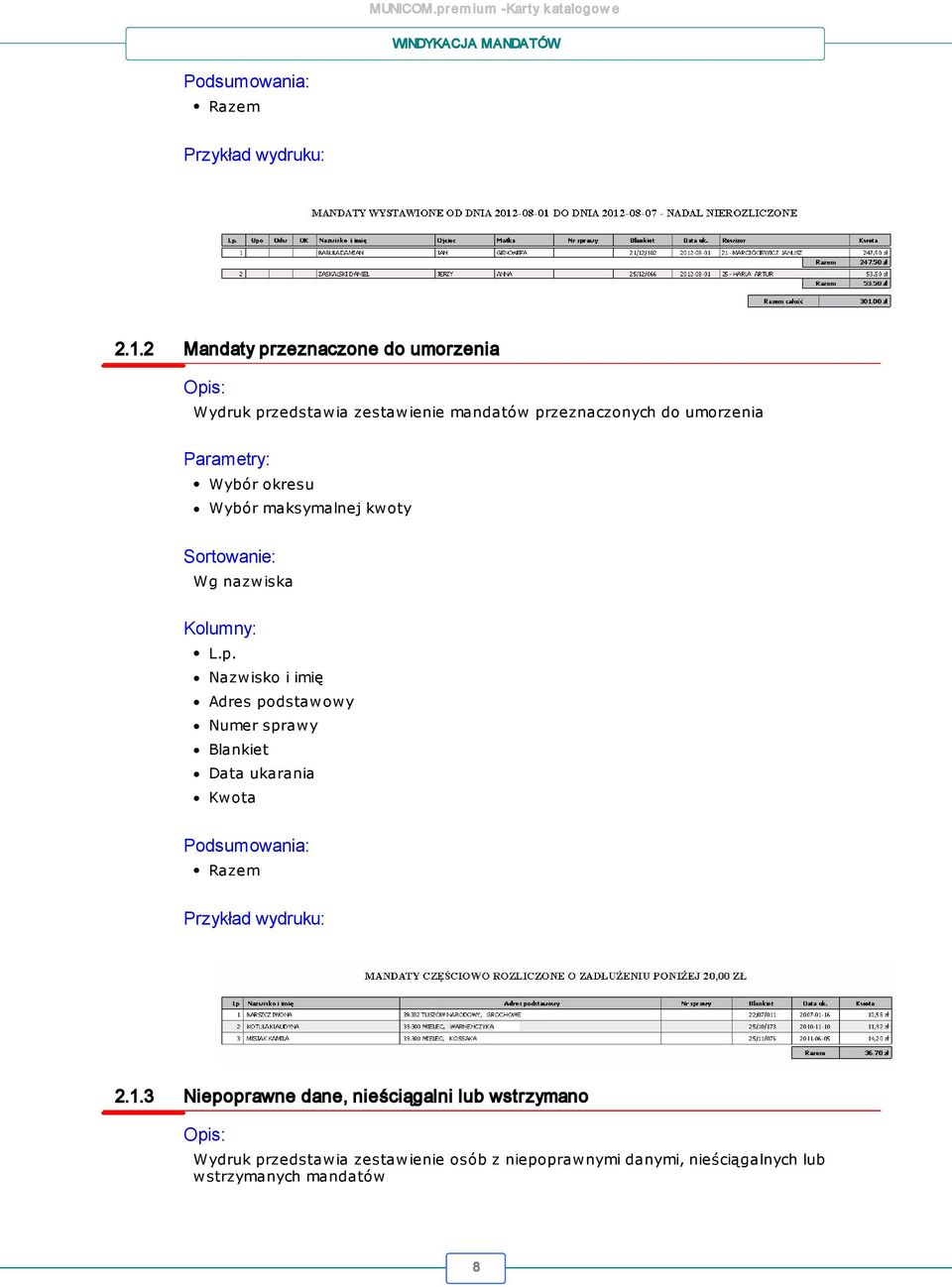 Numer sprawy Data ukarania Kwota 2.1.