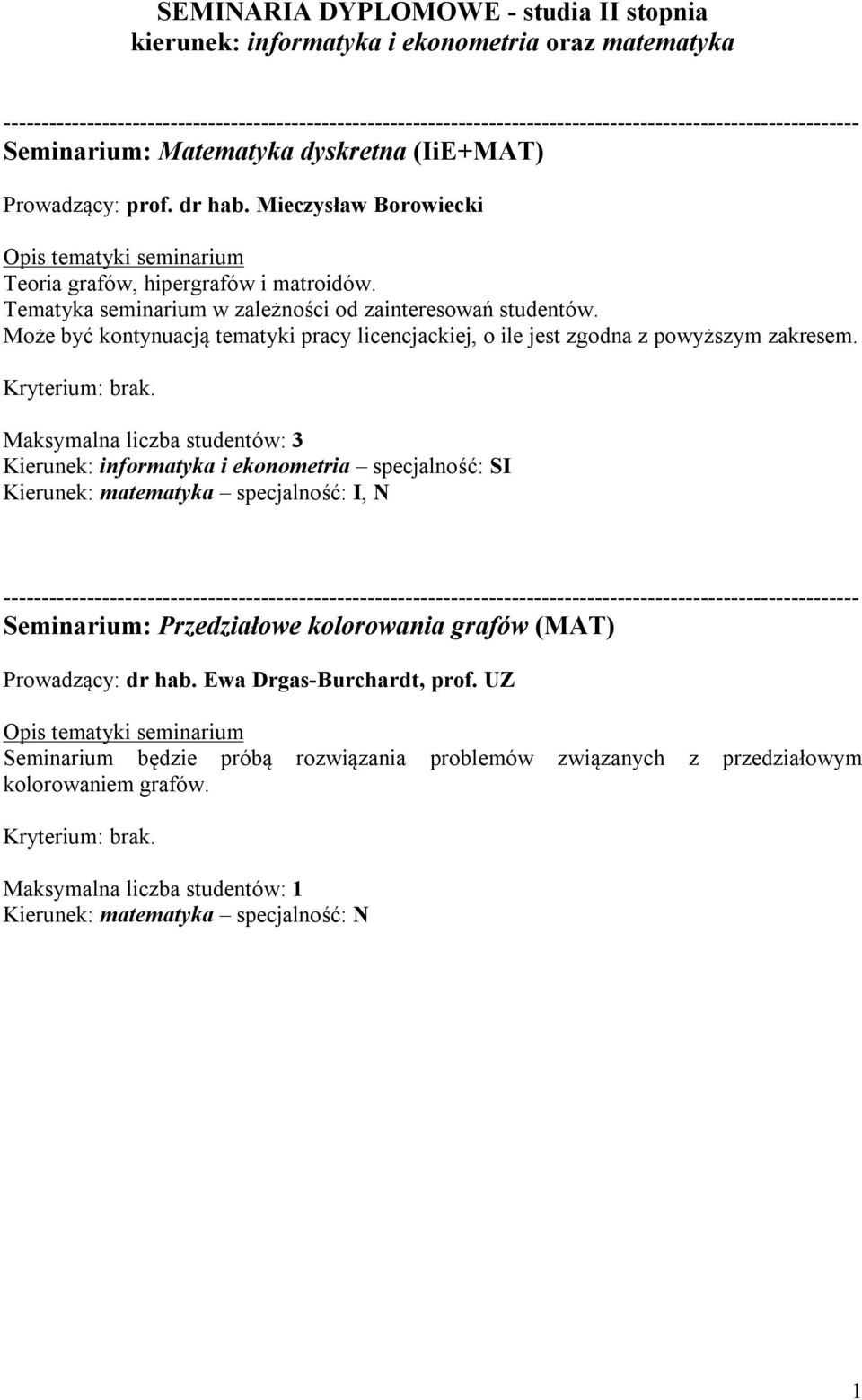 Może być kontynuacją tematyki pracy licencjackiej, o ile jest zgodna z powyższym zakresem.