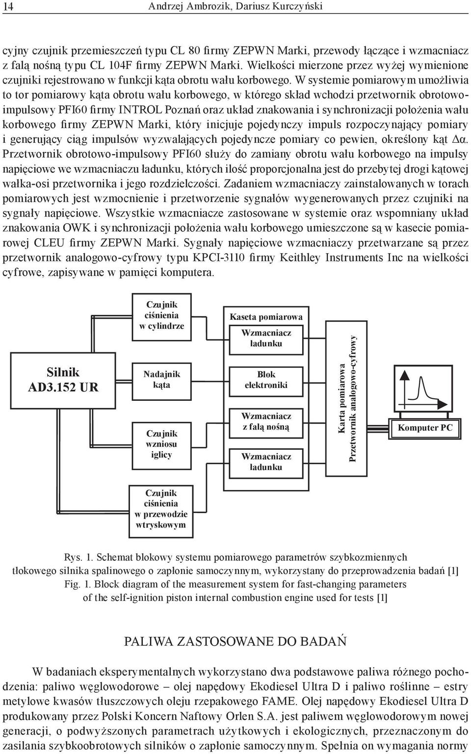 W systemie pomiarowym umożliwia to tor pomiarowy kąta obrotu wału korbowego, w którego skład wchodzi przetwornik obrotowoimpulsowy PFI6 firmy INTROL Poznań oraz układ znakowania i synchronizacji