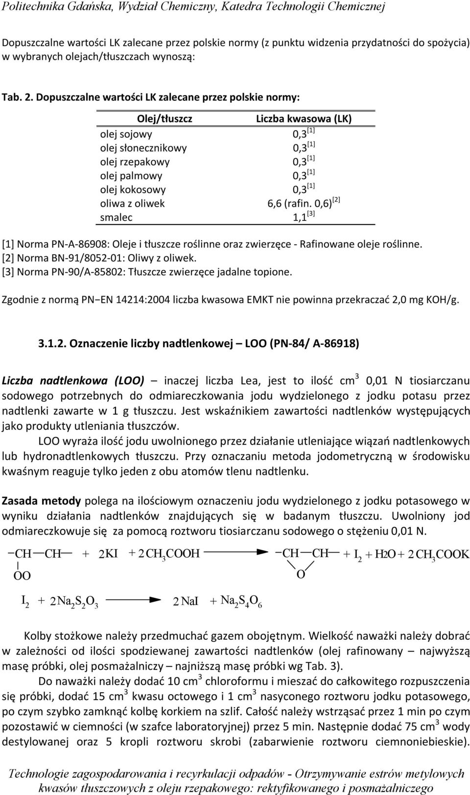 [1] oliwa z oliwek 6,6 (rafin. 0,6) [2] smalec 1,1 [3] [1] Norma PN-A-86908: Oleje i tłuszcze roślinne oraz zwierzęce - Rafinowane oleje roślinne. [2] Norma BN-91/8052-01: Oliwy z oliwek.