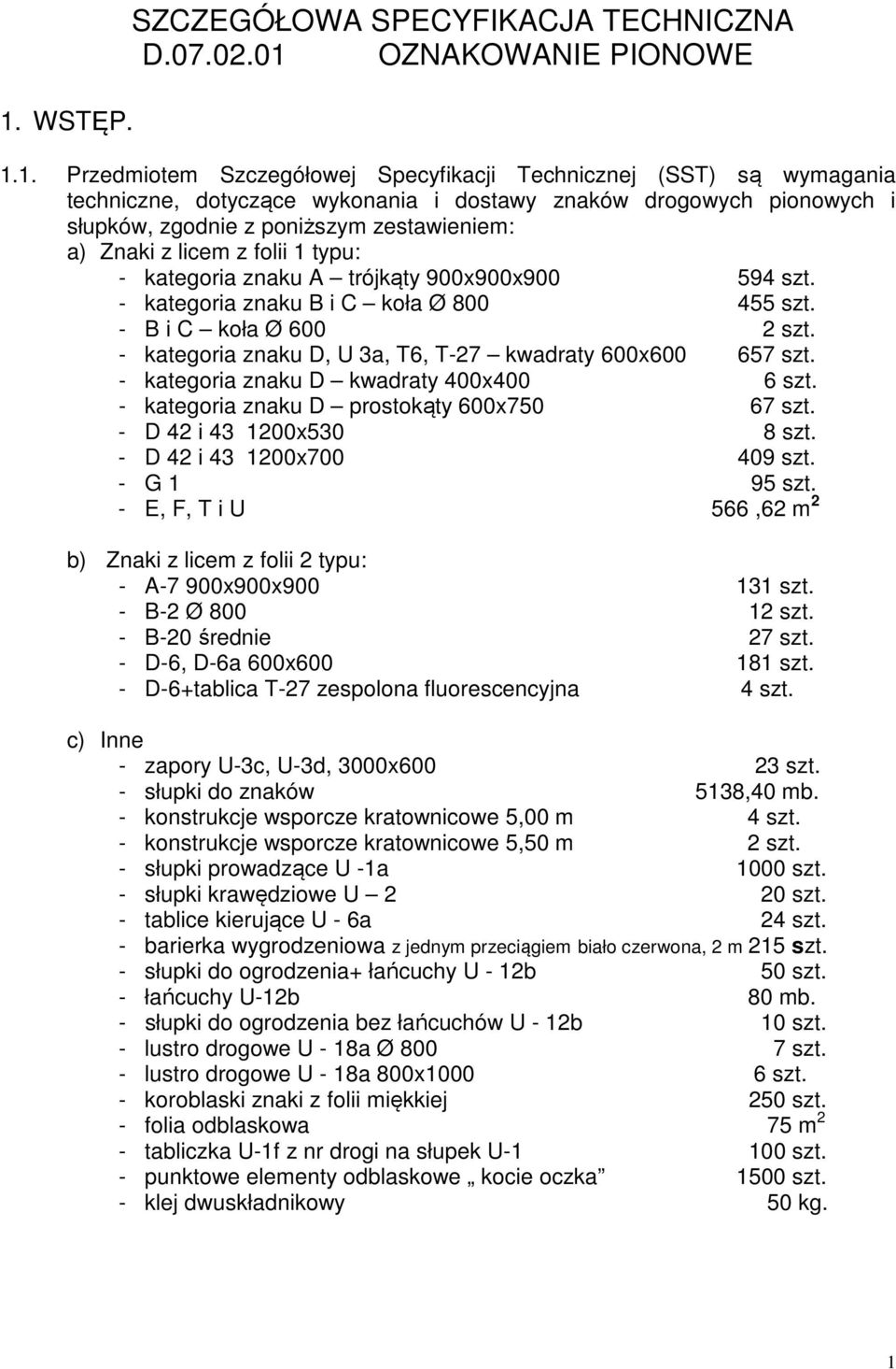 - B i C koła Ø 600 2 szt. - kategoria znaku D, U 3a, T6, T-27 kwadraty 600x600 657 szt. - kategoria znaku D kwadraty 400x400 6 szt. - kategoria znaku D prostokąty 600x750 67 szt.