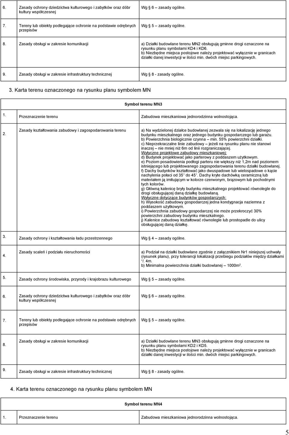 Karta terenu oznaczonego na rysunku planu symbolem MN Symbol terenu MN3 1. Przeznaczenie terenu Zabudowa mieszkaniowa jednorodzinna wolnostojąca. 2.
