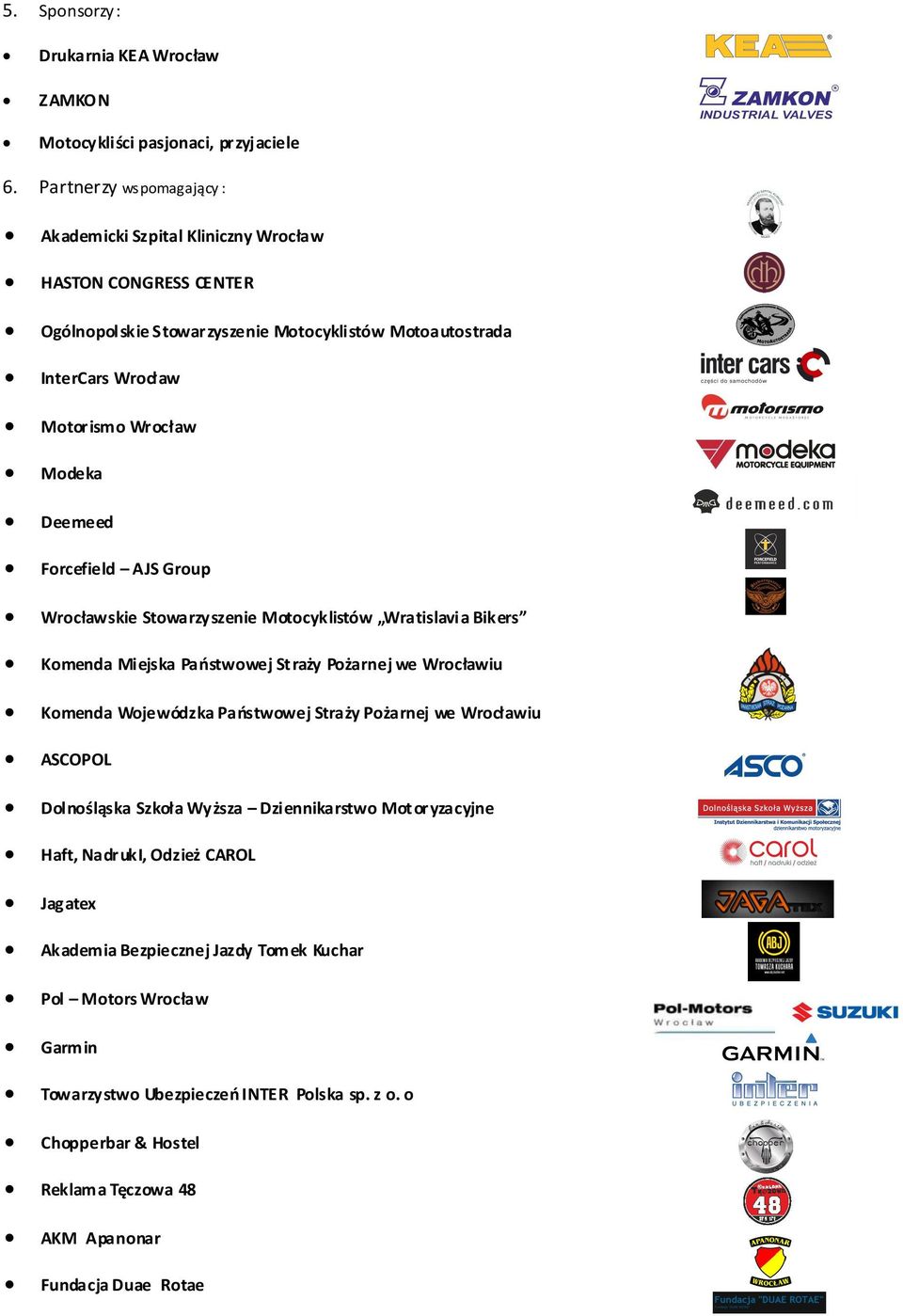 Forcefield AJS Group Wrocławskie Stowarzyszenie Motocyklistów Wratislavia Bikers Komenda Miejska Państwowej Straży Pożarnej we Wrocławiu Komenda Wojewódzka Państwowej Straży Pożarnej we