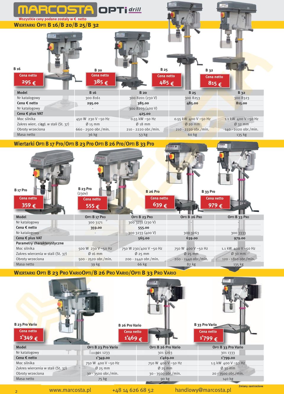 37) Ø 15 mm Ø 18 mm Ø 20 mm Ø 32 mm Obroty wrzeciona 660-2500 obr./min.