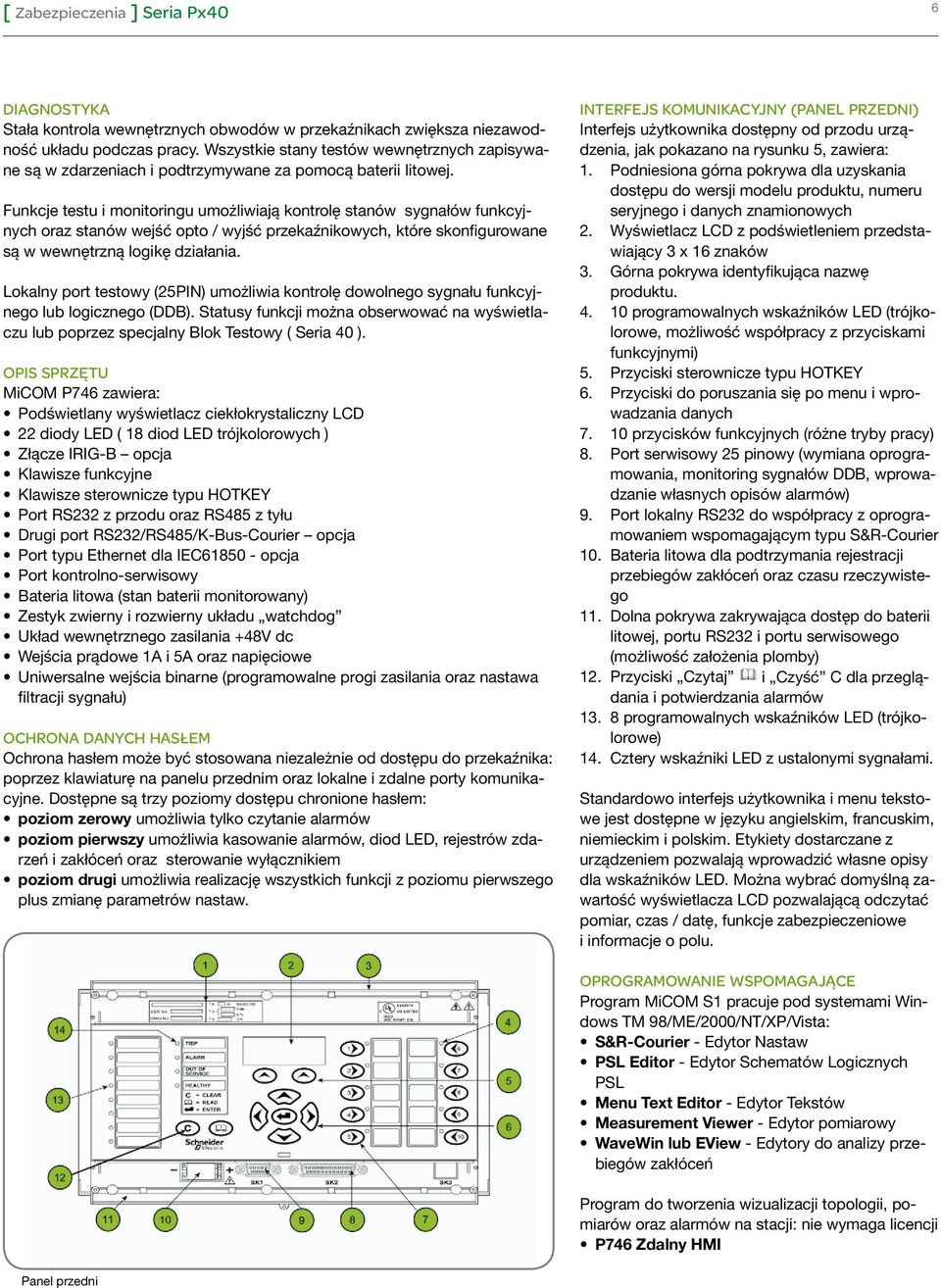 Funkcje testu i monitoringu umożliwiają kontrolę stanów sygnałów funkcyjnych oraz stanów wejść opto / wyjść przekaźnikowych, które skonfigurowane są w wewnętrzną logikę działania.