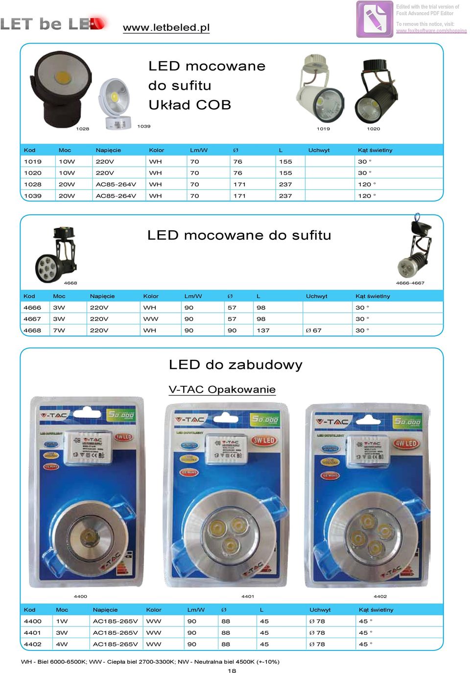 30 1020 10W 220V WH 70 76 155 30 1028 20W AC85-264V WH 70 171 237 120 1039 20W AC85-264V WH 70 171 237 120 LED mocowane do sufitu 4668 4666-4667 Kod Moc Napięcie Kolor