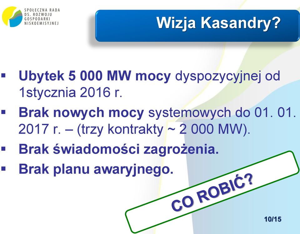 2016 r. Brak nowych mocy systemowych do 01. 01. 2017 r.