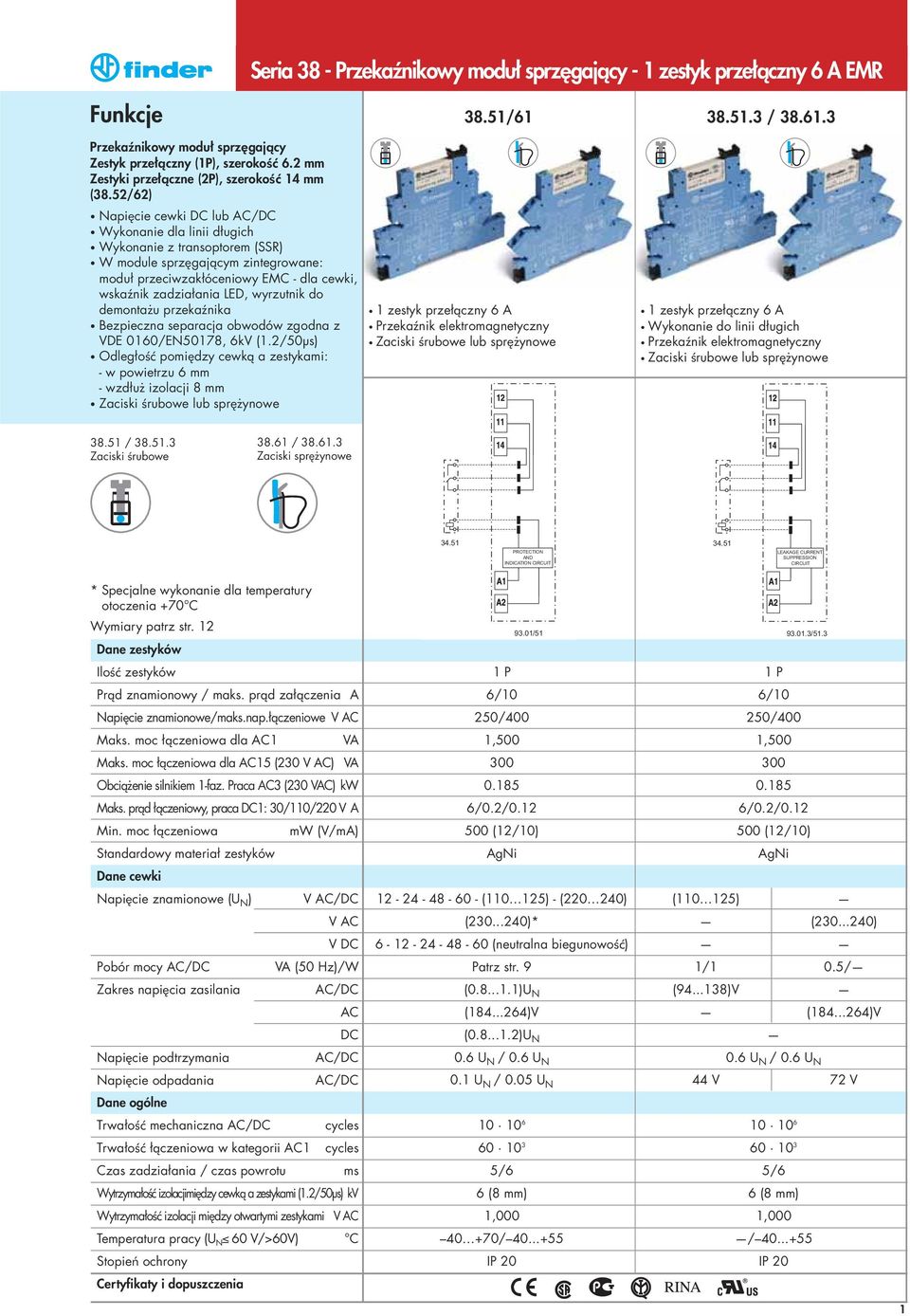 52/62) Napi cie cewki DC lub AC/DC Wykonanie dla linii długich Wykonanie z transoptorem (SSR) W module sprz gajàcym zintegrowane: moduł przeciwzakłóceniowy EMC - dla cewki, wskaênik zadziałania LED,