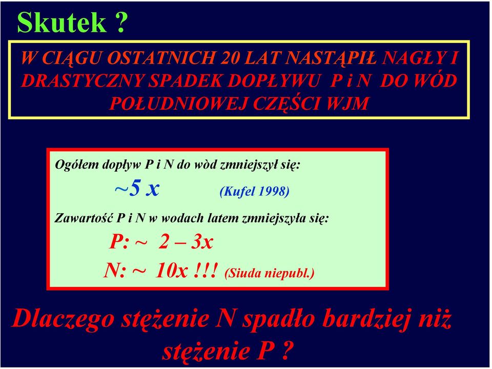 WÓD POŁUDNIOWEJ CZĘŚCI WJM Ogółem dopływ P i N do wòd zmniejszył się: ~5 x