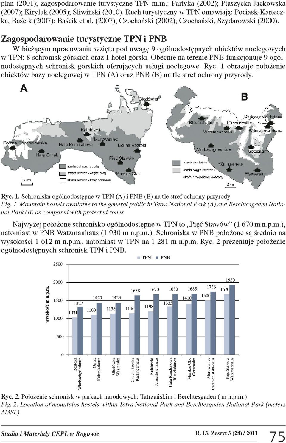 Zagospodarowanie turystyczne TPN i PNB W bie ¹cym opracowaniu wziêto pod uwagê 9 ogólnodostêpnych obiektów noclegowych w TPN: 8 schronisk górskich oraz 1 hotel górski.