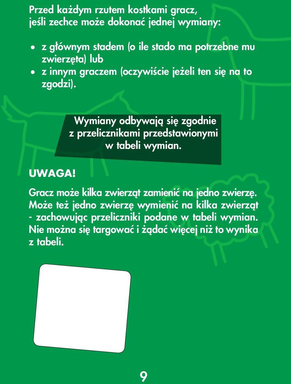 Wymiany odbywajà si zgodnie z przelicznikami przedstawionymi w tabeli wymian. UWAGA!