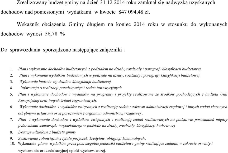 Plan i wykonanie dochodów budżetowych z podziałem na działy, rozdziały i paragrafy klasyfikacji budżetowej, 2.