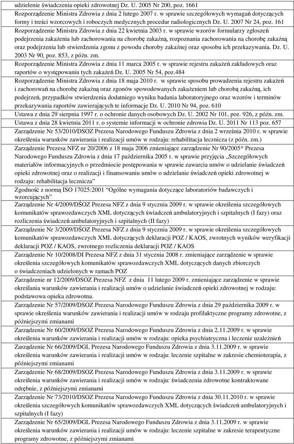 161 Rozporządzenie Ministra Zdrowia z dnia 22 kwietnia 2003 r.