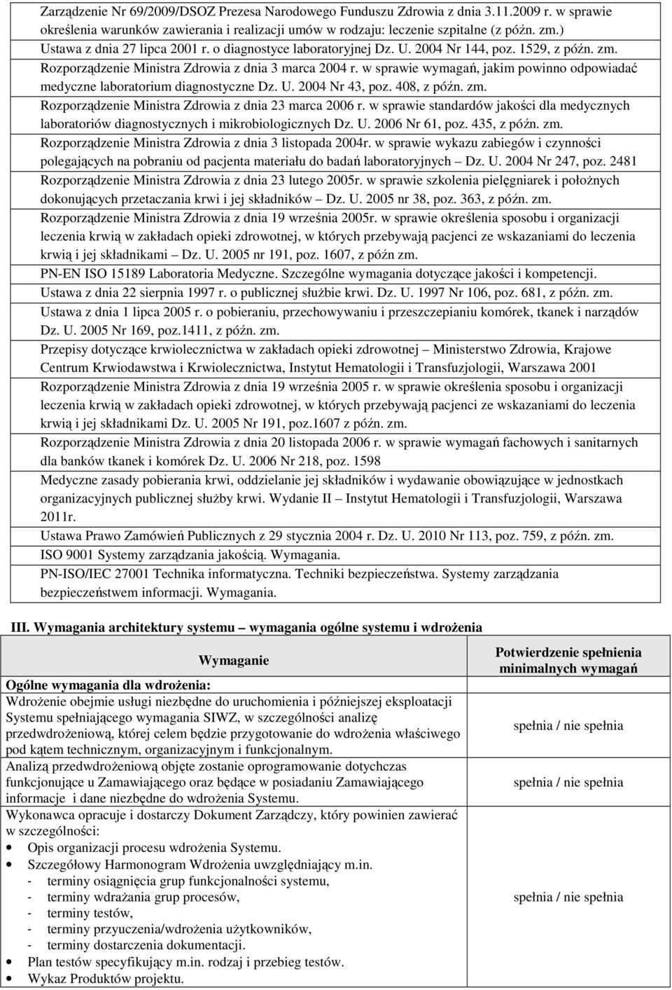 w sprawie wymagań, jakim powinno odpowiadać medyczne laboratorium diagnostyczne Dz. U. 2004 Nr 43, poz. 408, z późn. zm. Rozporządzenie Ministra Zdrowia z dnia 23 marca 2006 r.