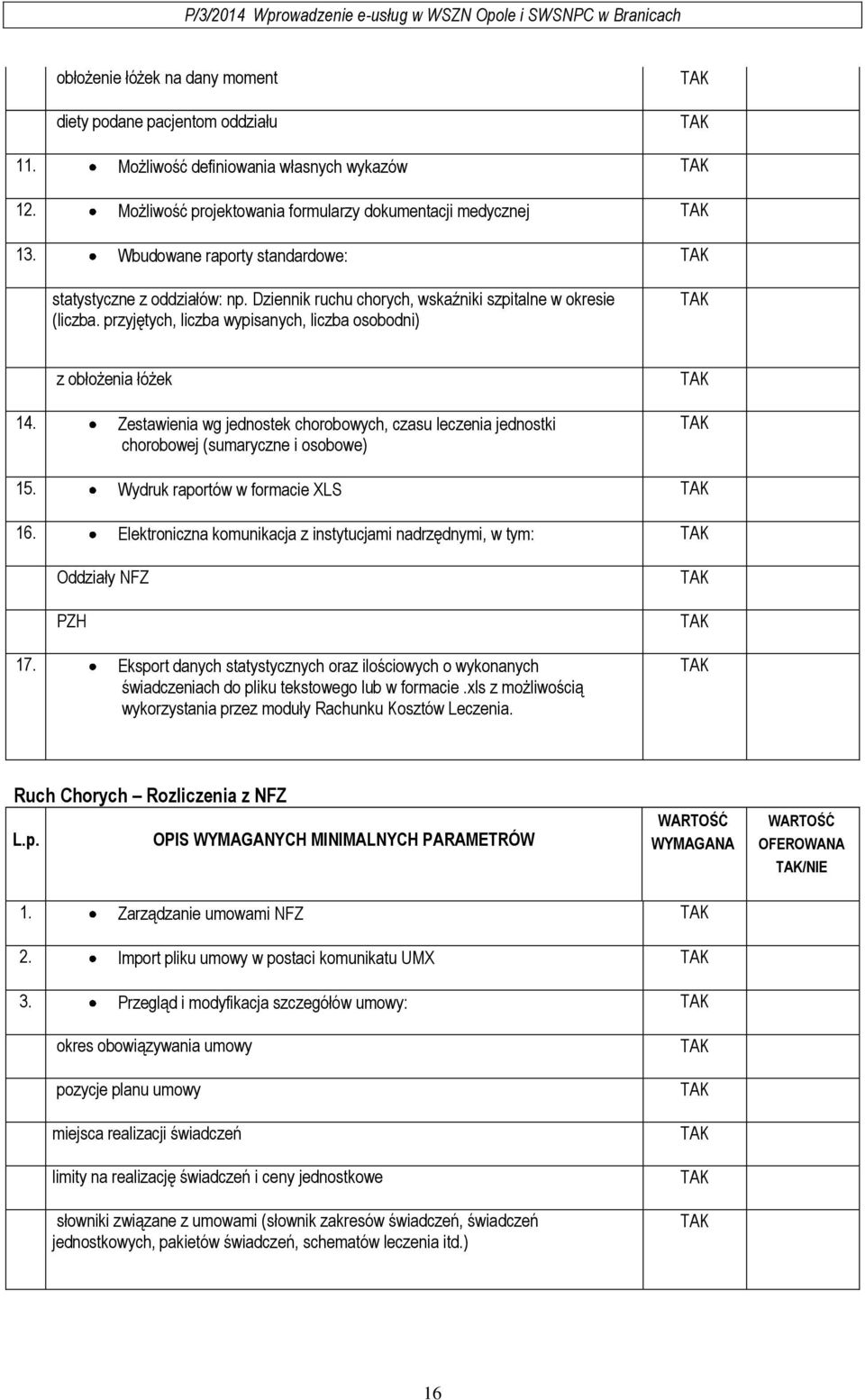 Zestawienia wg jednostek chorobowych, czasu leczenia jednostki chorobowej (sumaryczne i osobowe) 15. Wydruk raportów w formacie XLS 16.