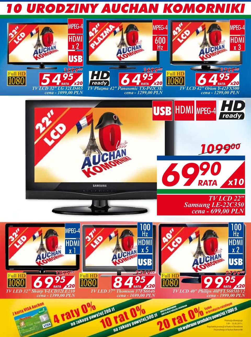 MPEG-4 HDMI x x20 TV LED 32 Sharp Y-LCD32LE20 cena - 399,00 PLN 00 Hz HDMI x 5 USB 2349 00 84 95 x20 TV LED 37 Thomson 37FS6646 cena -