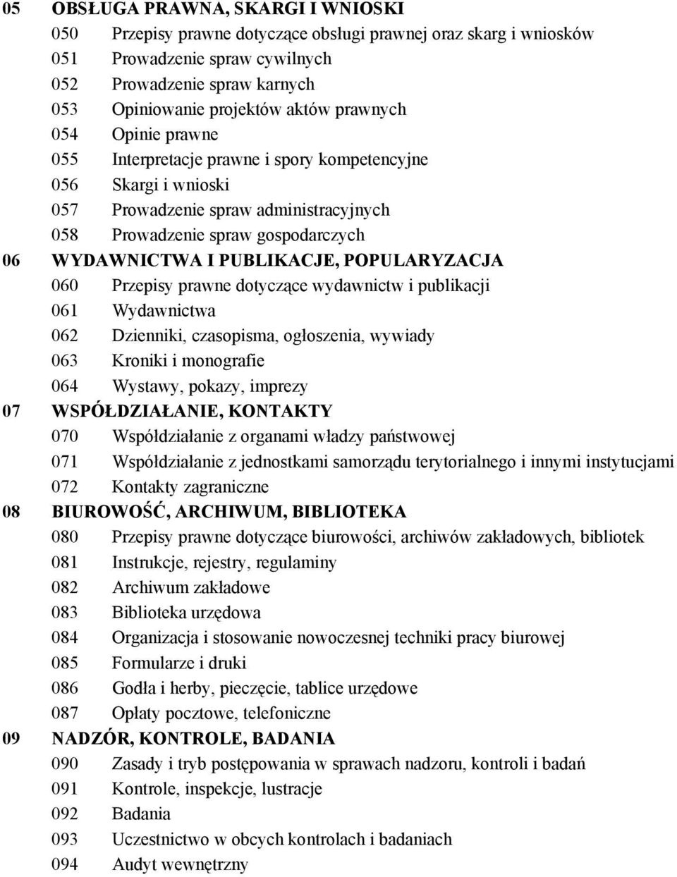 POPULARYZACJA 060 Przepisy prawne dotyczące wydawnictw i publikacji 061 Wydawnictwa 062 Dzienniki, czasopisma, ogłoszenia, wywiady 063 Kroniki i monografie 064 Wystawy, pokazy, imprezy 07