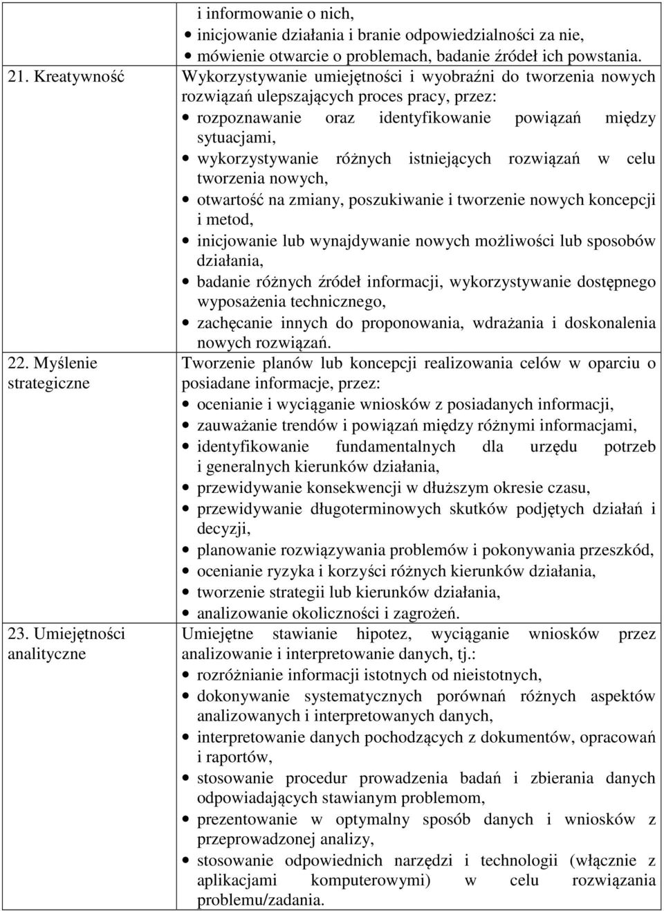 różnych istniejących rozwiązań w celu tworzenia nowych, otwartość na zmiany, poszukiwanie i tworzenie nowych koncepcji i metod, inicjowanie lub wynajdywanie nowych możliwości lub sposobów działania,