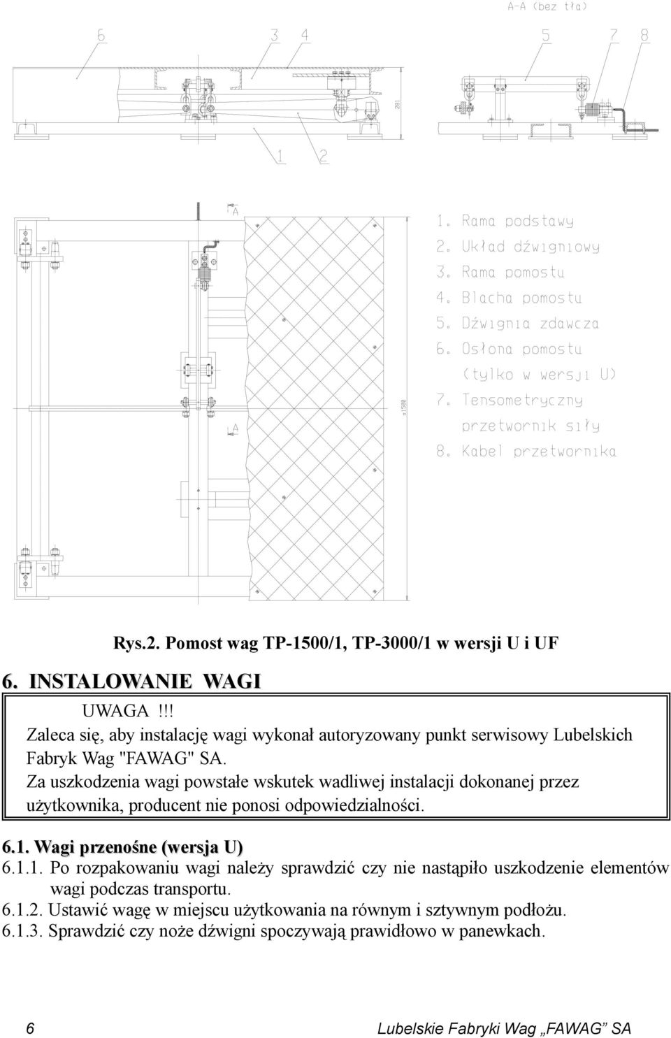 Za uszkodzenia wagi powstałe wskutek wadliwej instalacji dokonanej przez użytkownika, producent nie ponosi odpowiedzialności. 6.1.