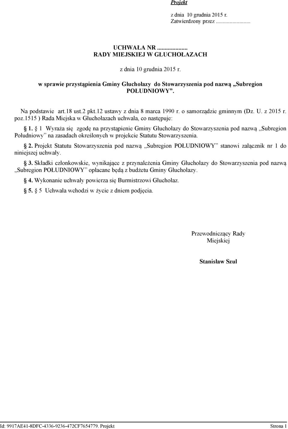 1515 ) Rada Miejska w Głuchołazach uchwala, co następuje: 1.