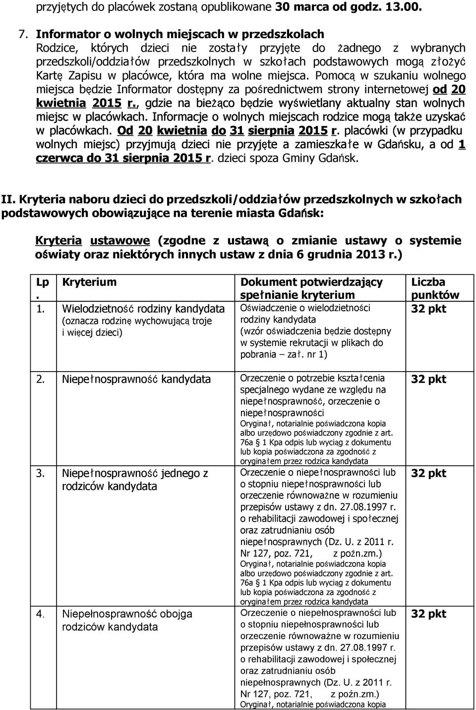 w placówce, która ma wolne miejsca. Pomocąw szukaniu wolnego miejsca będzie Informator dostępny za pośrednictwem strony internetowej od 20 kwietnia 2015 r.