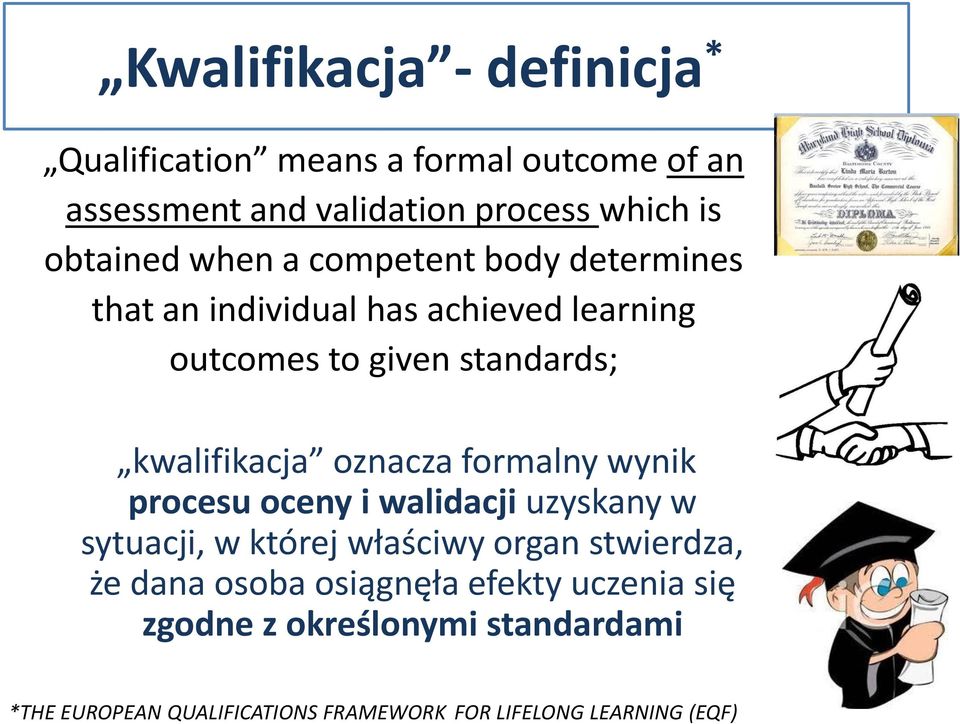 oznacza formalny wynik procesu oceny i walidacji uzyskany w sytuacji, w której właściwy organ stwierdza, że dana osoba