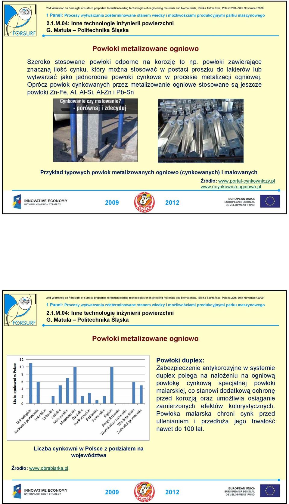 Oprócz powłok cynkowanych przez metalizowanie ogniowe stosowane są jeszcze powłoki Zn-Fe, Al, Al-Si, Al-Zn i Pb-Sn Przykład typowych powłok metalizowanych ogniowo (cynkowanych) i malowanych Źródło: