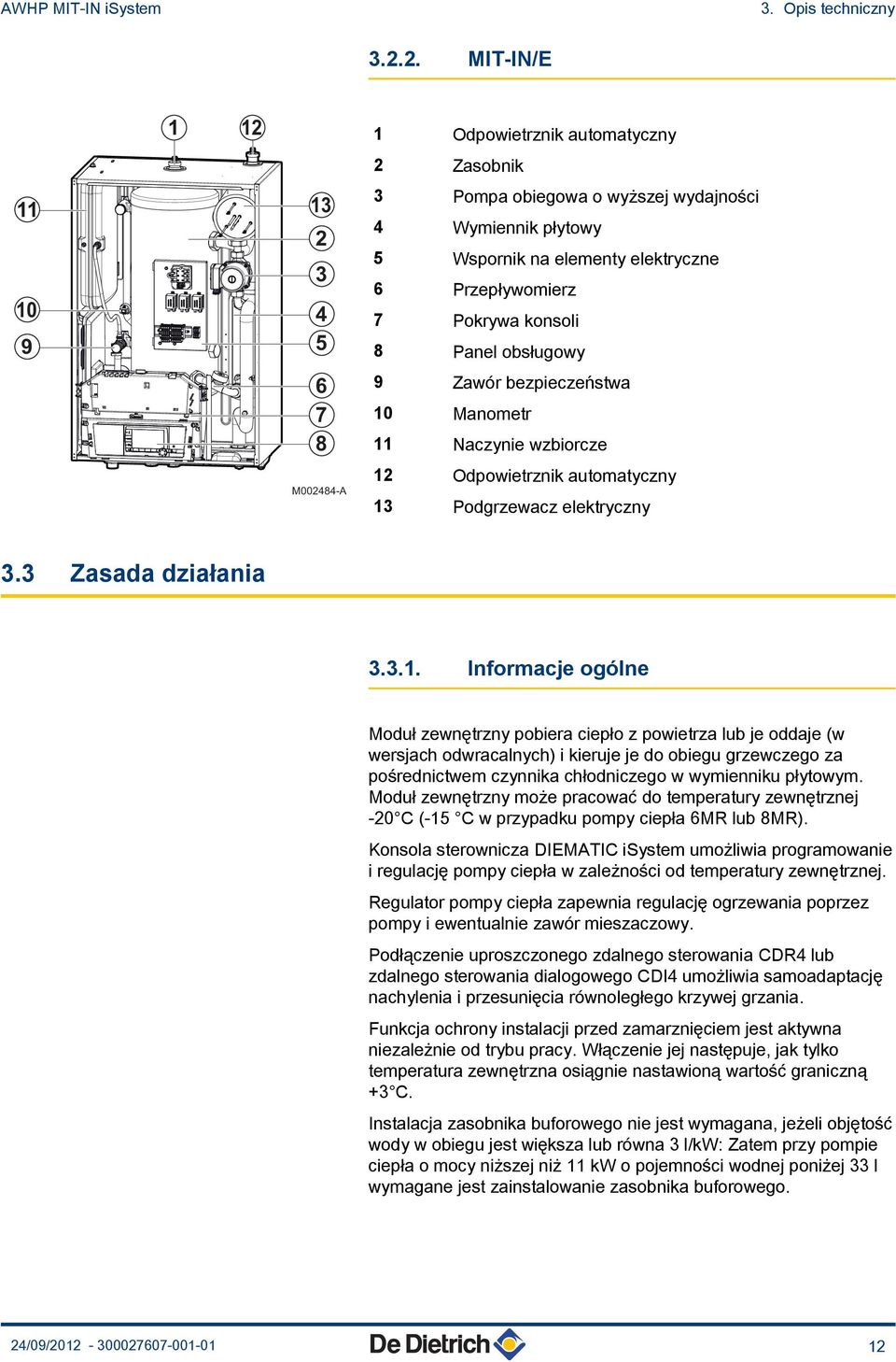 konsoli 8 Panel obsługowy 9 Zawór bezpieczeństwa 0 Manometr Naczynie wzbiorcze Odpowietrznik automatyczny 3 