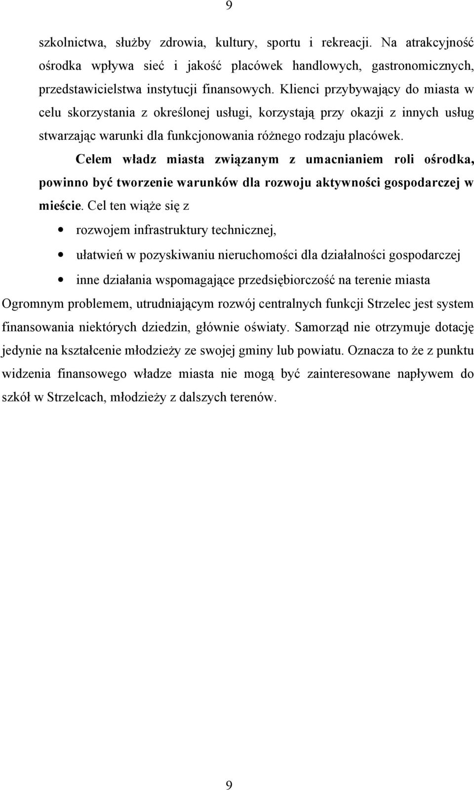 Celem władz miasta związanym z umacnianiem roli ośrodka, powinno być tworzenie warunków dla rozwoju aktywności gospodarczej w mieście.