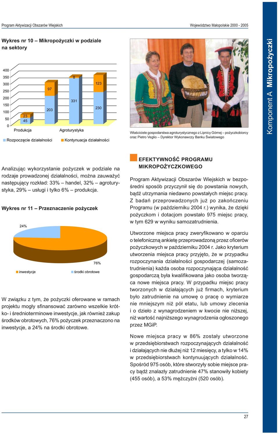 zauważyć następujący rozkład: 33% handel, 32% agroturystyka, 29% usługi i tylko 6% produkcja.