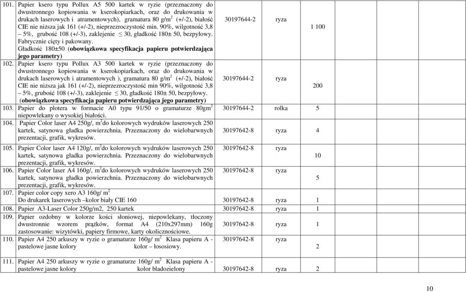 Gładkość 180±50 (obowiązkowa specyfikacja papieru potwierdzająca jego parametry) 102.