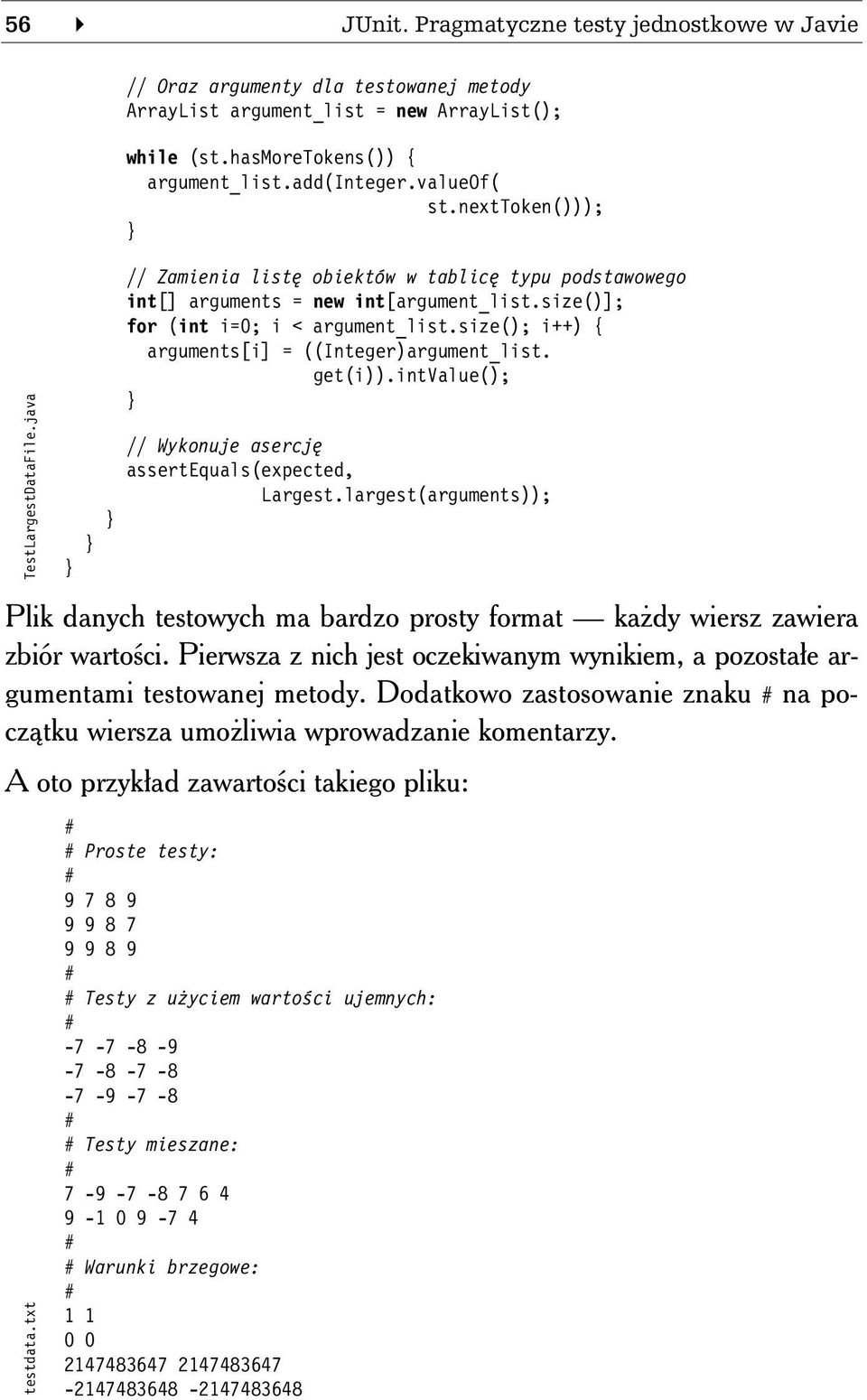 size(); i++) { arguments[i] = ((Integer)argument_list. get(i)).intvalue(); // Wykonuje asercję assertequals(expected, Largest.