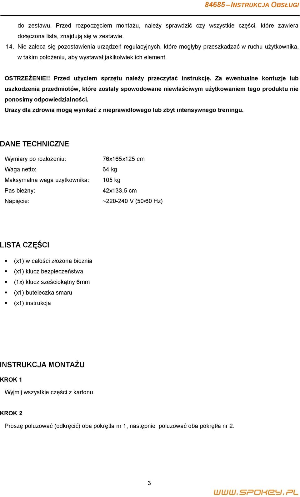 ! Przed użyciem sprzętu należy przeczytać instrukcję.