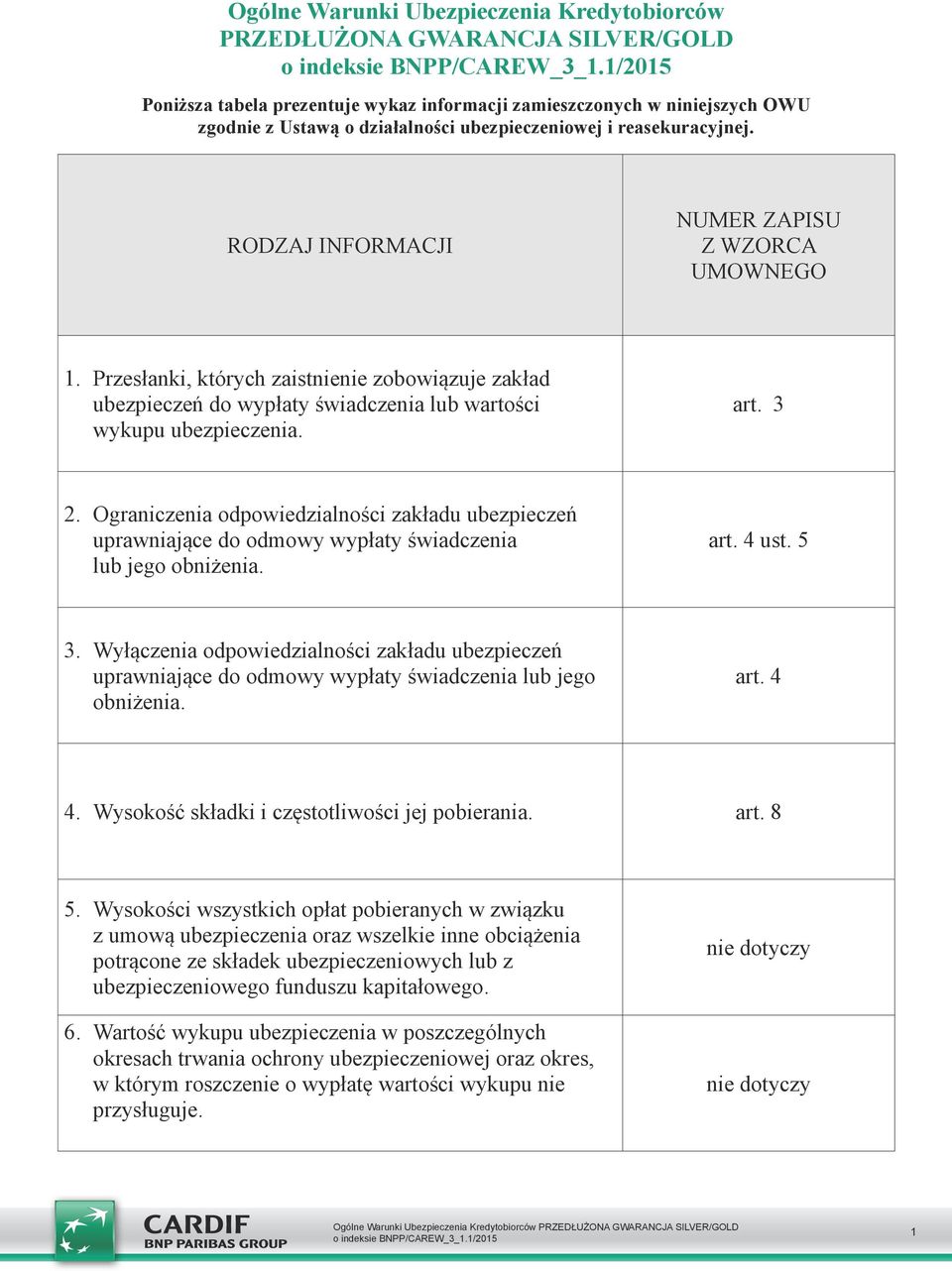 Przesłanki, których zaistnienie zobowiązuje zakład ubezpieczeń do wypłaty świadczenia lub wartości wykupu ubezpieczenia. art. 3 2.