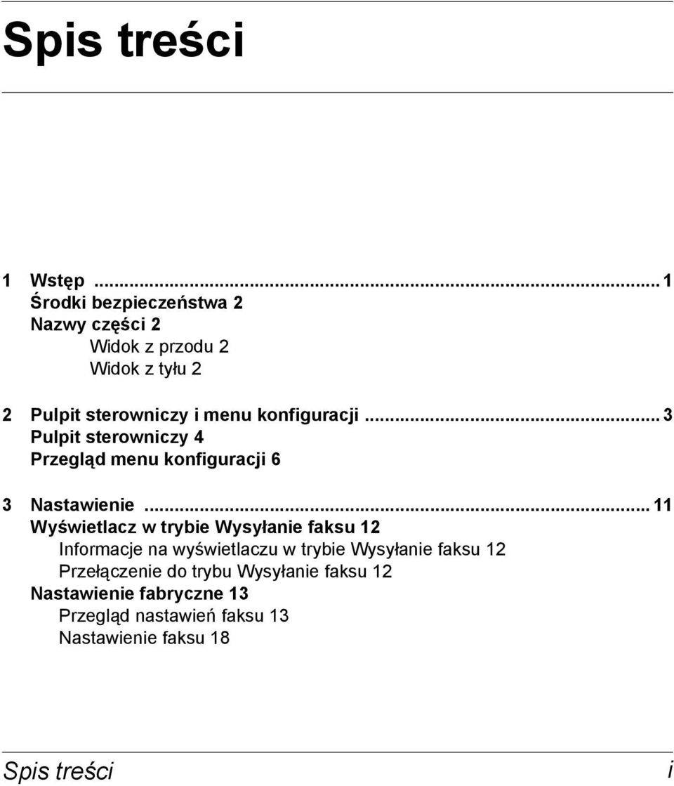 konfiguracji... 3 Pulpit sterowniczy 4 Przegląd menu konfiguracji 6 3 Nastawienie.