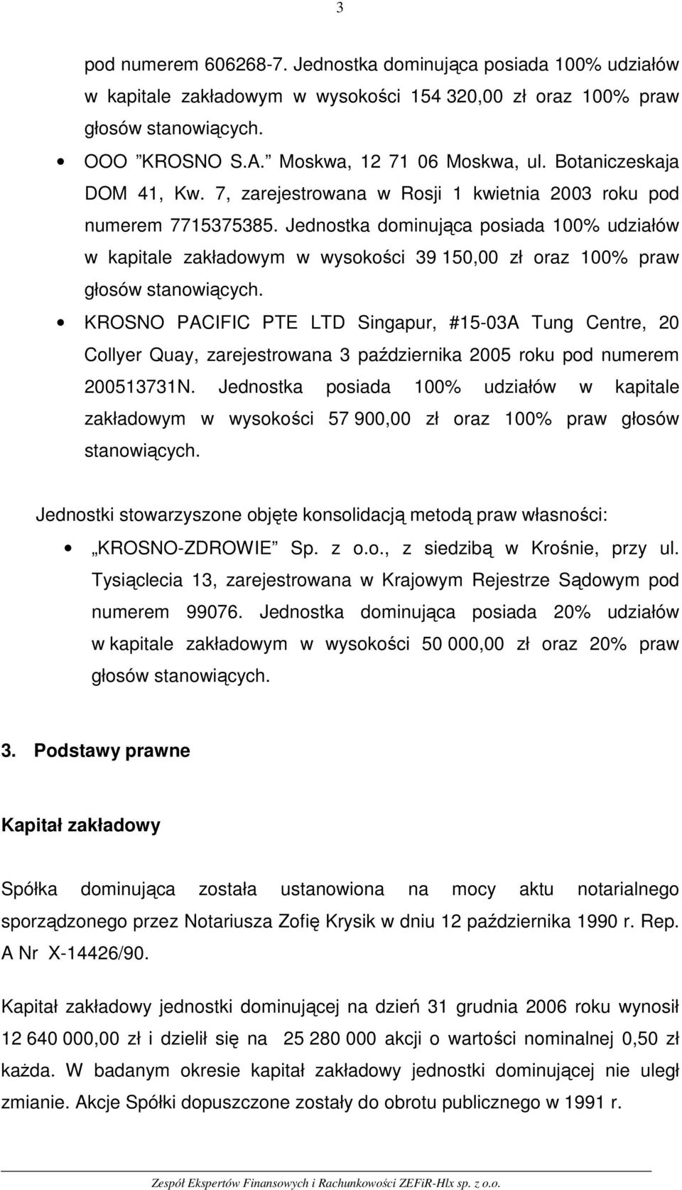 Jednostka dominująca posiada 100% udziałów w kapitale zakładowym w wysokości 39 150,00 zł oraz 100% praw głosów stanowiących.