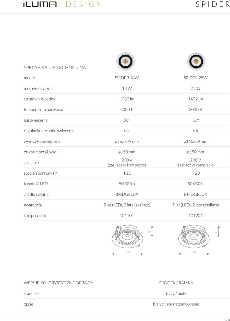 230 V (zasilacz w komplecie) stopień ochrony IP IP20 IP20 trwałość LED 50 000 h 50 000 h źródła światła BRIDGELUX BRIDGELUX gwarancja 5 lat (LED), 2 lata (zasilacz) 5