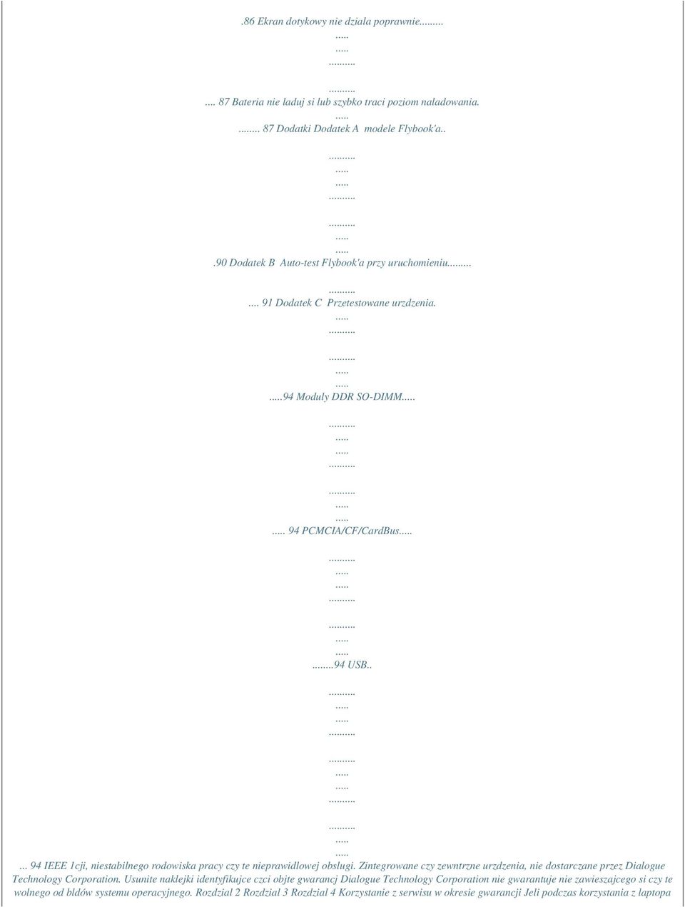 .... 94 IEEE 1cji, niestabilnego rodowiska pracy czy te nieprawidlowej obslugi. Zintegrowane czy zewntrzne urzdzenia, nie dostarczane przez Dialogue Technology Corporation.