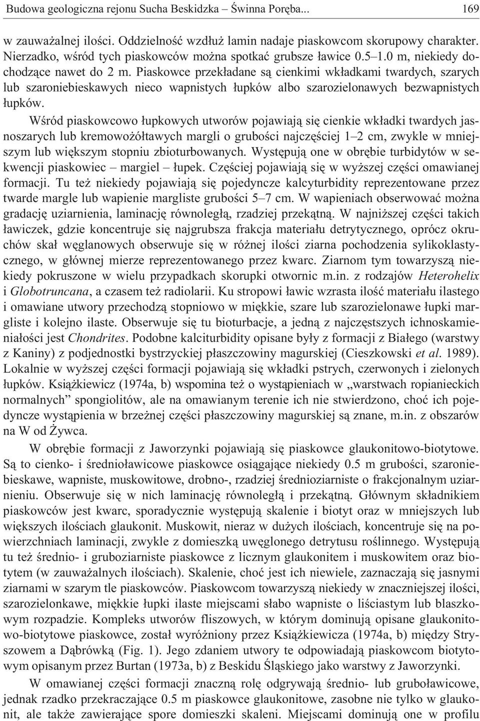 Piaskowce przek³adane s¹ cienkimi wk³adkami twardych, szarych lub szaroniebieskawych nieco wapnistych ³upków albo szarozielonawych bezwapnistych ³upków.