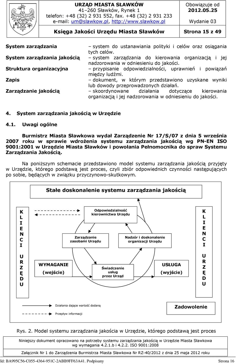 Struktura organizacyjna przypisanie odpowiedzialności, uprawnień i powiązań między ludźmi. Zapis dokument, w którym przedstawiono uzyskane wyniki lub dowody przeprowadzonych działań.